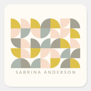 Blush Yellow and Grey Geometric Personalized   Square Sticker