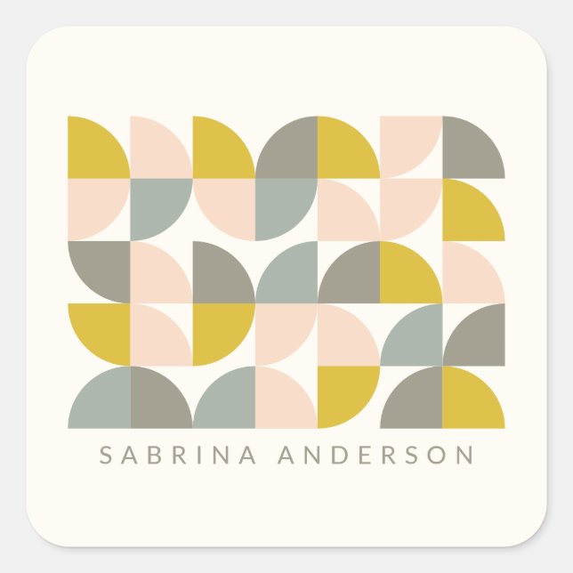 Blush Yellow and Grey Geometric Personalized   Square Sticker (Front)