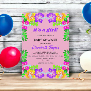Blush Yellow Purple Roses Floral Girl Baby Shower Invitation