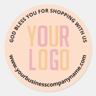 Blush Your Logo Business URL Thank You Classic Round Sticker