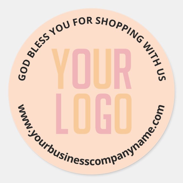 Blush Your Logo Business URL Thank You Classic Round Sticker (Front)