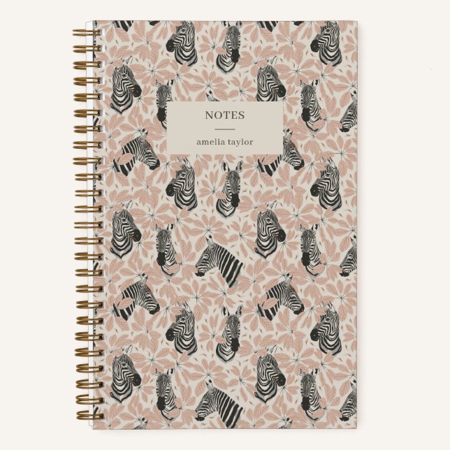 Blush Zebra Botanical Safari Notes Personalized Notebook (Front)