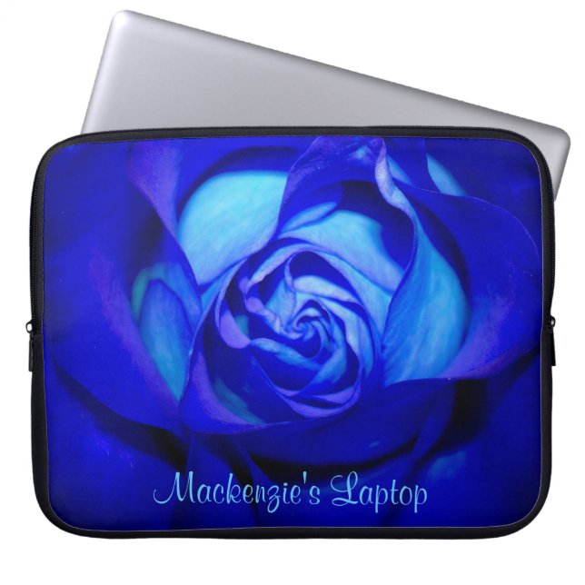 Blushed Blue Rose Laptop Sleeve *Personalize* (Front)