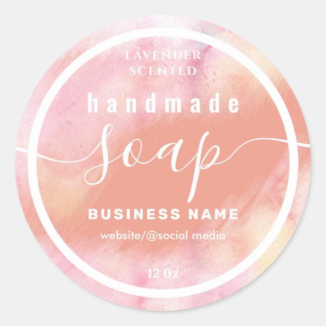 Blushed watercolor script handmade soap label (Front)