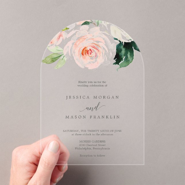 Blushing Blooms Floral Acrylic Wedding Invitation (Insitu (Handheld))
