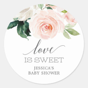 Blushing Blooms Love Is Sweet Baby Shower Favour Classic Round Sticker