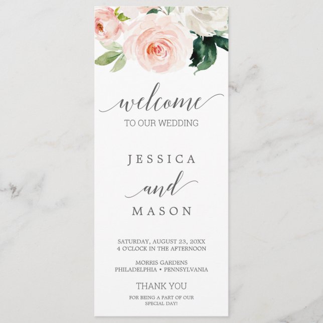 Blushing Blooms Wedding Program (Front)
