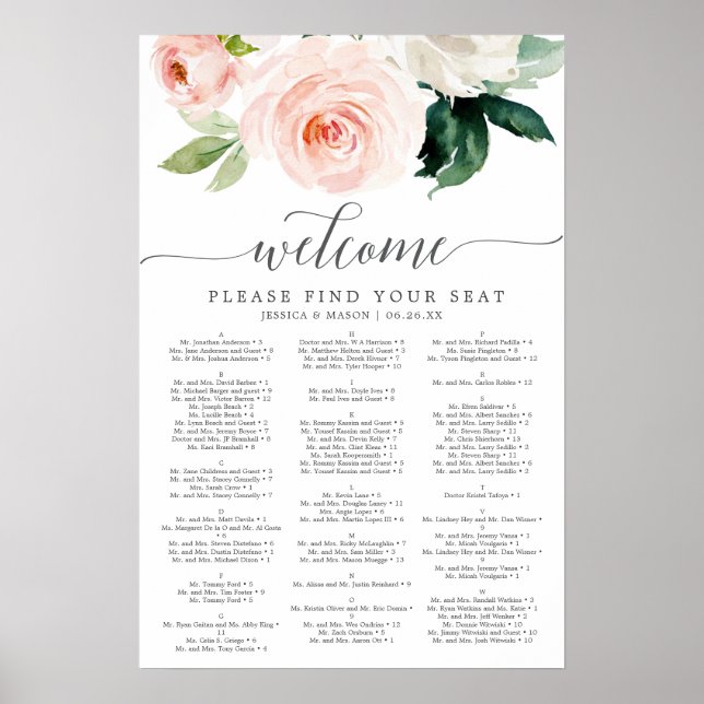 Blushing Blooms Wedding Seating Chart Sign (Front)