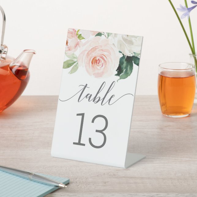 Blushing Blooms Wedding Table Numbers Pedestal Sign (In SItu)