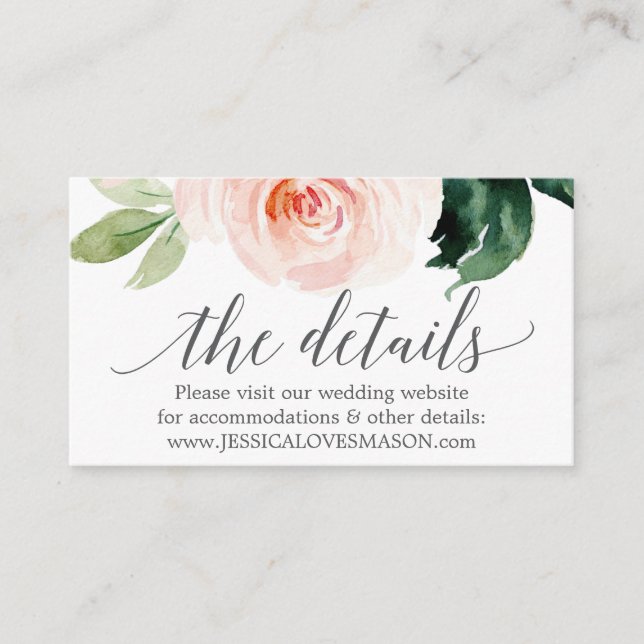 Blushing Blooms Wedding Website Insert Card (Front)