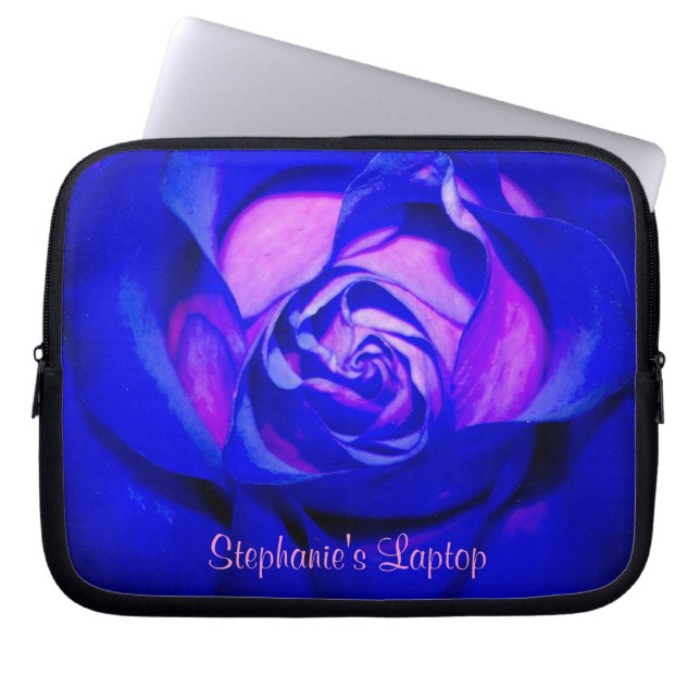 Blushing Blue Rose Laptop Sleeve *Personalize* (Front)