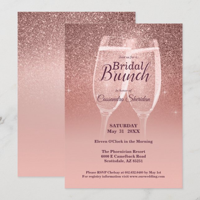 Blushing Bridal Brunch Sparkle Invitation (Front/Back)