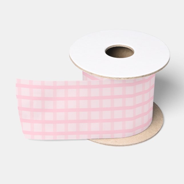 Blushing Bride And Tea Rose Pink Gingham Pattern Satin Ribbon (Spool)