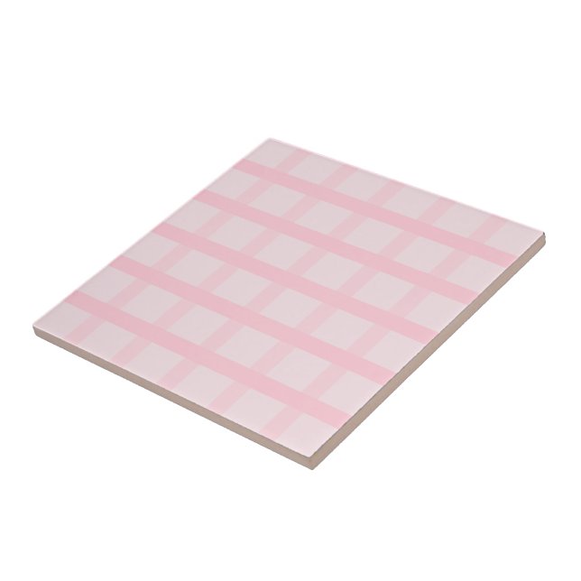 Blushing Bride And Tea Rose Pink Gingham Pattern Tile (Side)