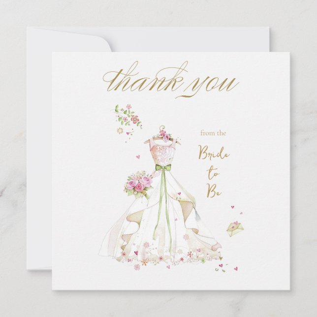 Blushing Bride in Bloom Bride to Be Thank You Card (Front)