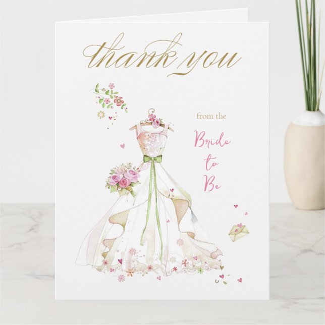 Blushing Bride in Bloom Bride to Be Thank You Card (Front)