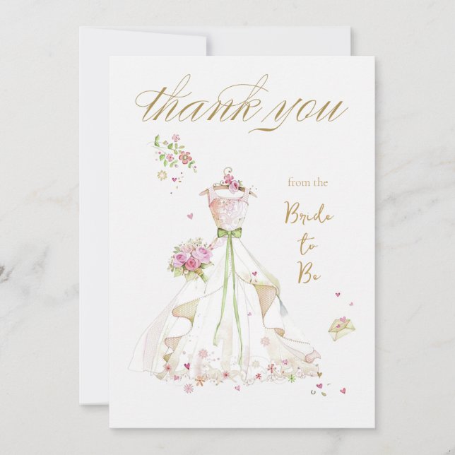 Blushing Bride in Bloom Bride to Be Thank You Card (Front)