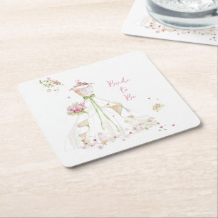 Blushing Bride in Bloom Square Paper Coaster