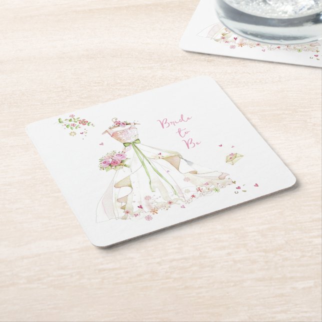 Blushing Bride in Bloom Square Paper Coaster (Angled)