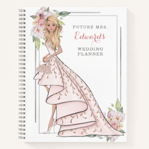 Blushing Bride in Gown Wedding Planner Notebook