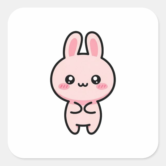 Blushing Bunny – Cute Kawaii Illustration Square Sticker (Front)