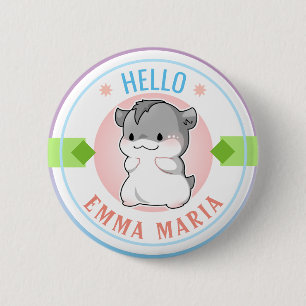 Blushing Chibi Hamster Customizable Name Hello 2 Inch Round Button