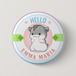 Blushing Chibi Hamster Customizable Name Hello 2 Inch Round Button