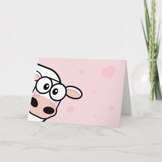 Blushing Cow and Hearts Greeting Card (Front)