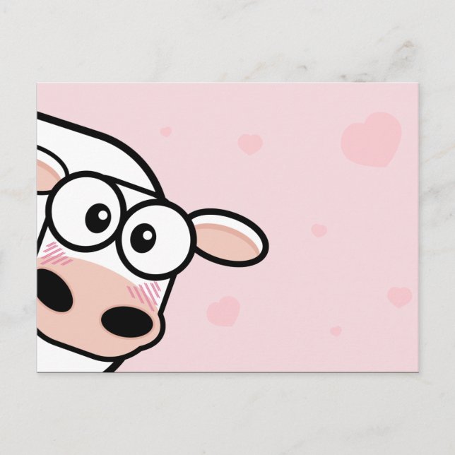 Blushing Cow & Pink Hearts Postcards (Front)