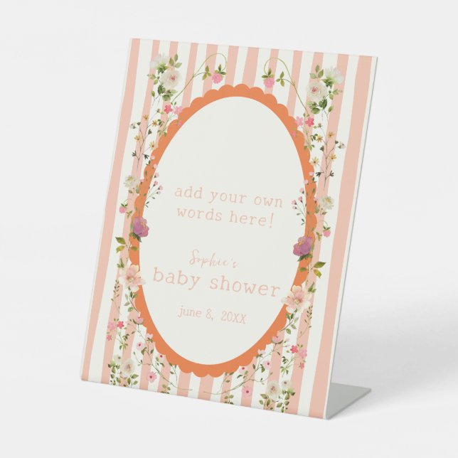 Blushing Garden Baby Shower Customizable  Pedestal Sign (Front)