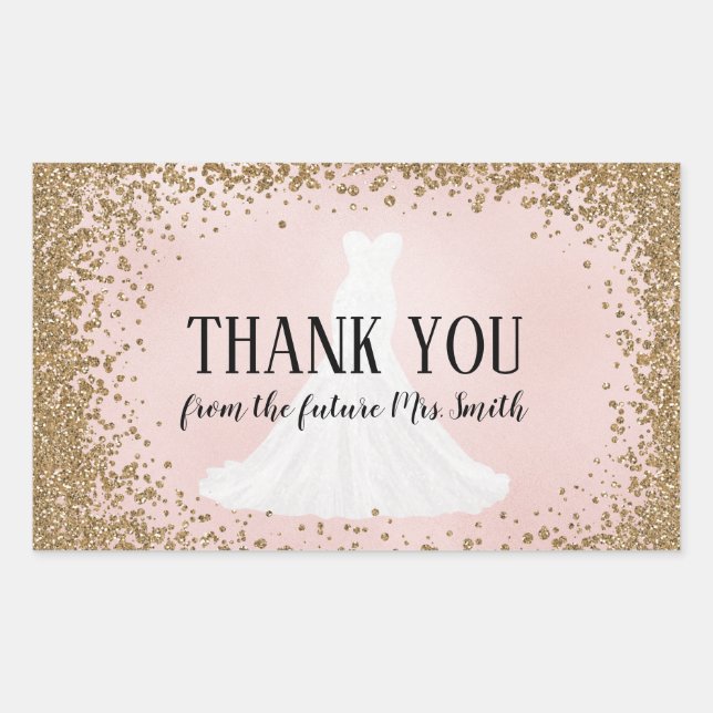 Blushing Glitter Bride Future Mrs. Thank You Sticker (Front)