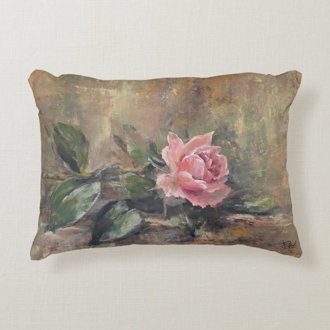 Blushing Grace Rose Accent Pillow (Front)
