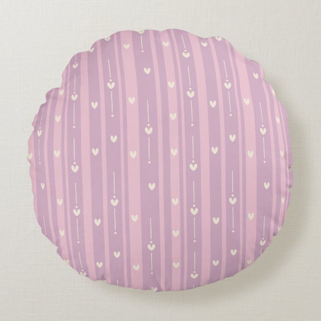 Blushing Heart Stripes Pattern Round Pillow (Front)