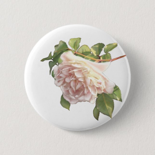 Blushing Ivory Peach Rose 2 Inch Round Button (Front)
