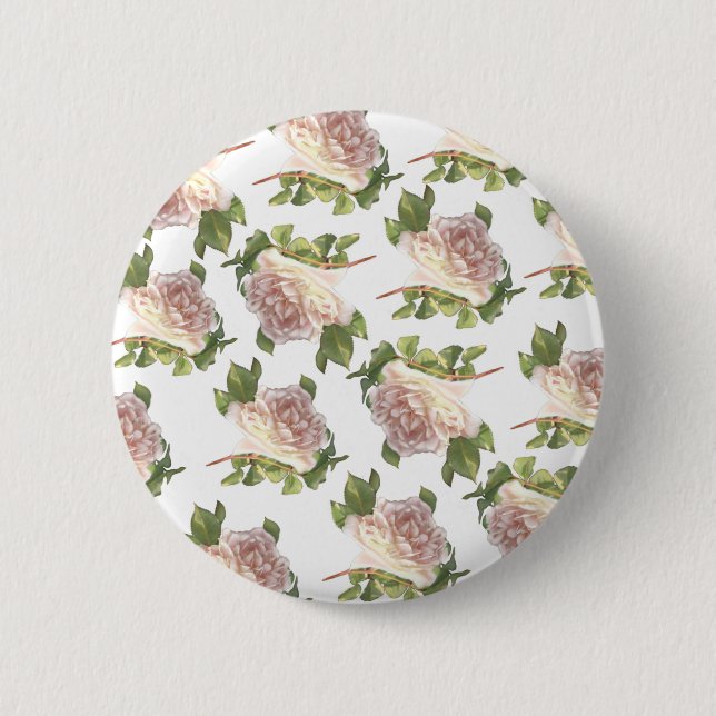 Blushing Ivory Peach Rose 2 Inch Round Button (Front)