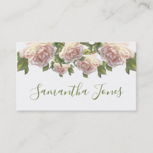 Blushing Ivory Peach Rose calligraphy script  Business Card