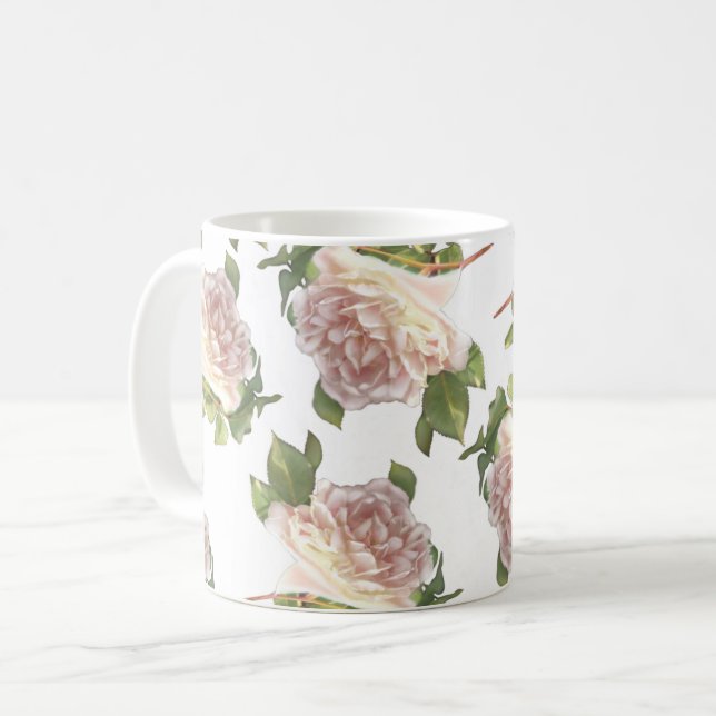 Blushing Ivory Peach Rose Coffee Mug (Front Left)
