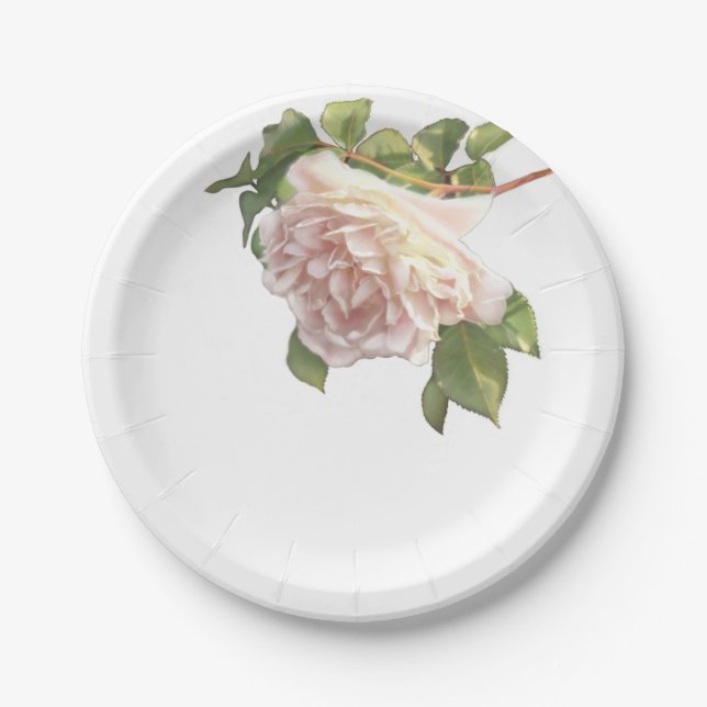 Blushing Ivory Peach Rose Paper Plate (Front)