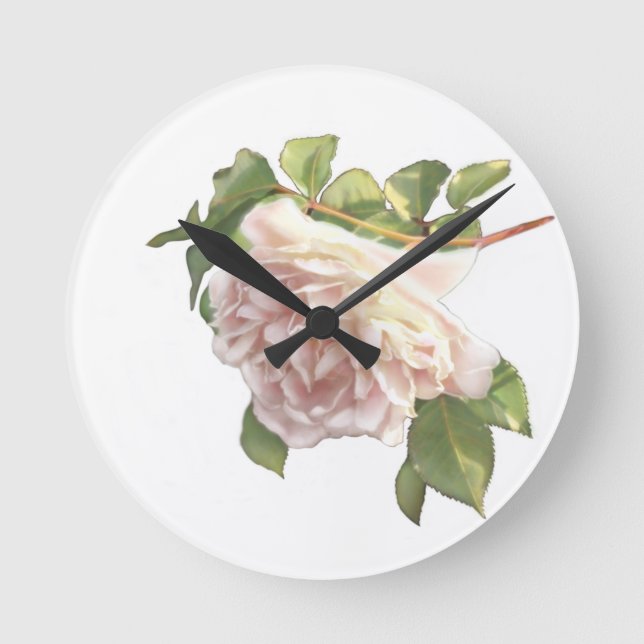 Blushing Ivory Peach Rose Round Clock (Front)