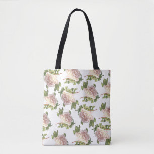 Blushing Ivory Peach Rose Tote Bag