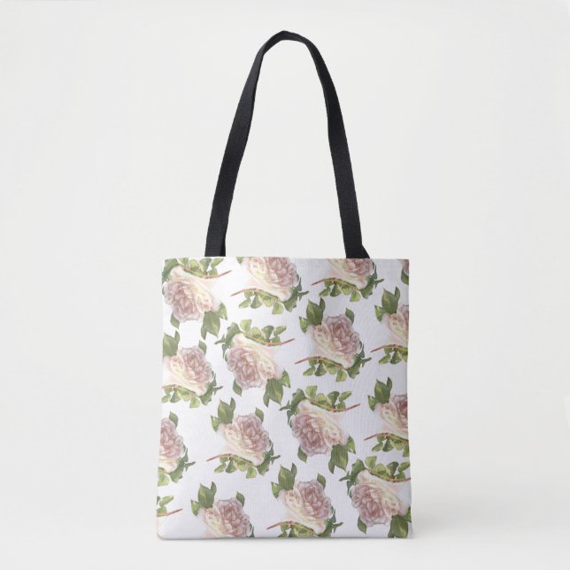 Blushing Ivory Peach Rose Tote Bag (Front)