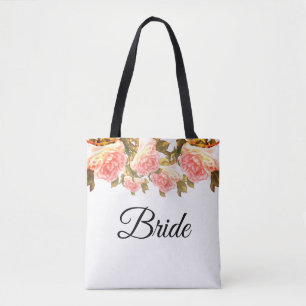 Blushing Ivory Peach Rose Tote Bag