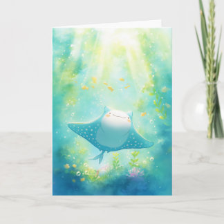 Blushing Manta Ray Gliding Through the Sea Card