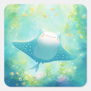 Blushing Manta Ray Gliding Through the Sea Square Sticker