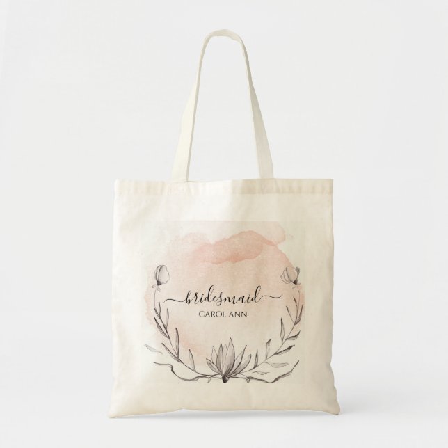 Blushing Peach Personalized Wedding Tote Bag (Front)