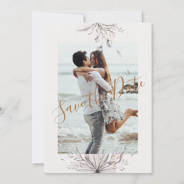 Blushing Peach Photo Flat Save The Date Card (Front)