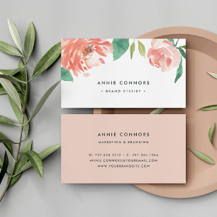 Blushing Peony Watercolor Floral Business Card