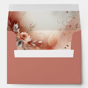 Blushing Petals and Silver Swirls Wedding Envelope