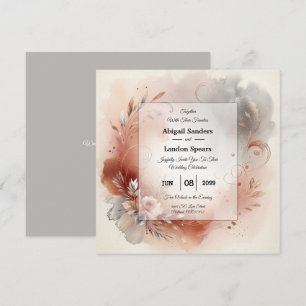 Blushing Petals and Silver Swirls Wedding Invitation