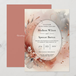 Blushing Petals and Silver Swirls Wedding Invitation